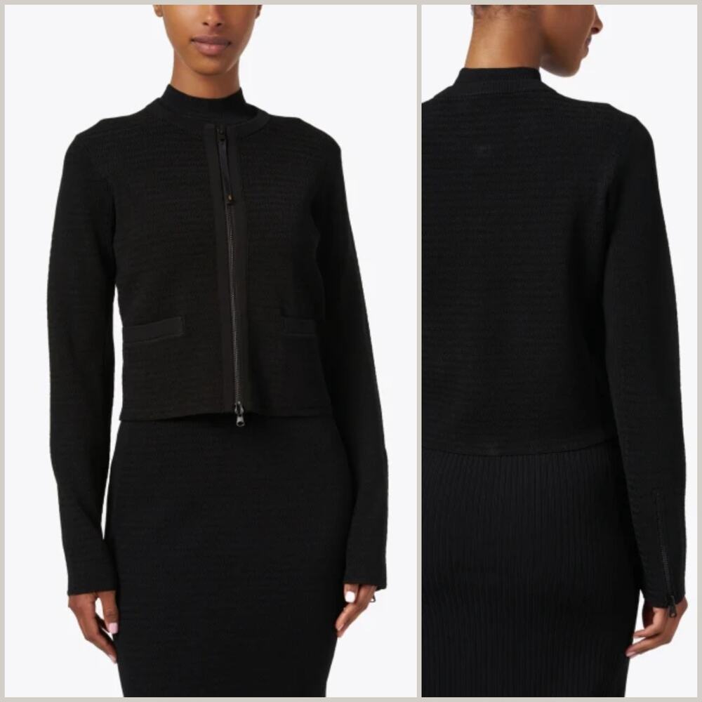 ST. JOHN Collection $895 Black Zip Front Knit Jacket Size Large
